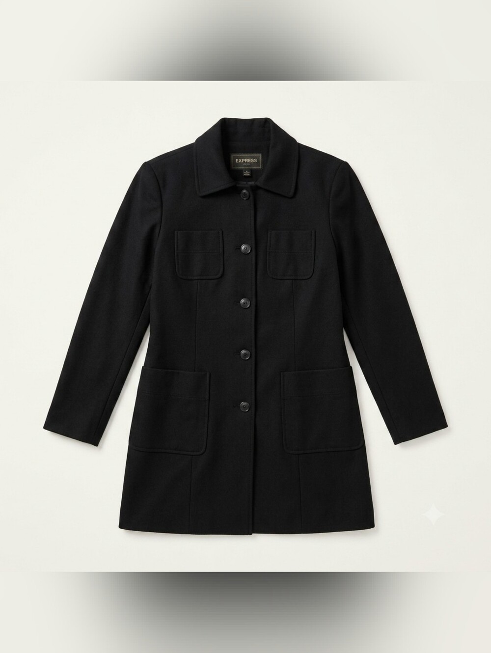 Express Black Wool Button-Up Pea Coat - Picture 4 of 5